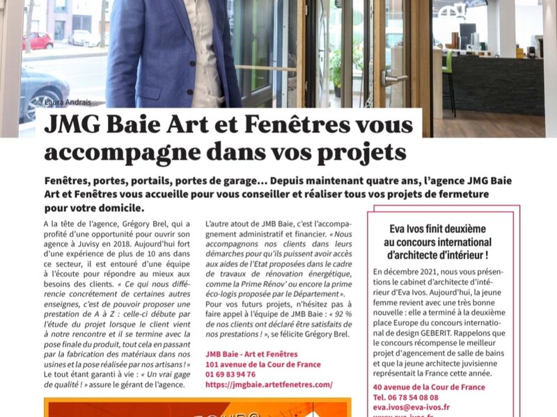 Art et Fenêtres JMG Baie Juvisy dans le magazine Ensemble de Juvisy - photo 1