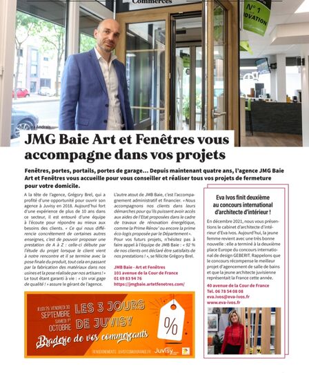 Art et Fenêtres JMG Baie Juvisy dans le magazine Ensemble de Juvisy