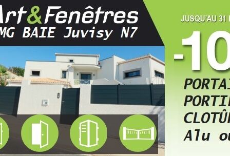 ACTU PROMO : -10% sur toute la gamme Portail, Portillon, Clôture – Aluminium ou PVC jusqu'au 31 mai 2021 ! uniquement chez JMG BAIE Juvisy N7